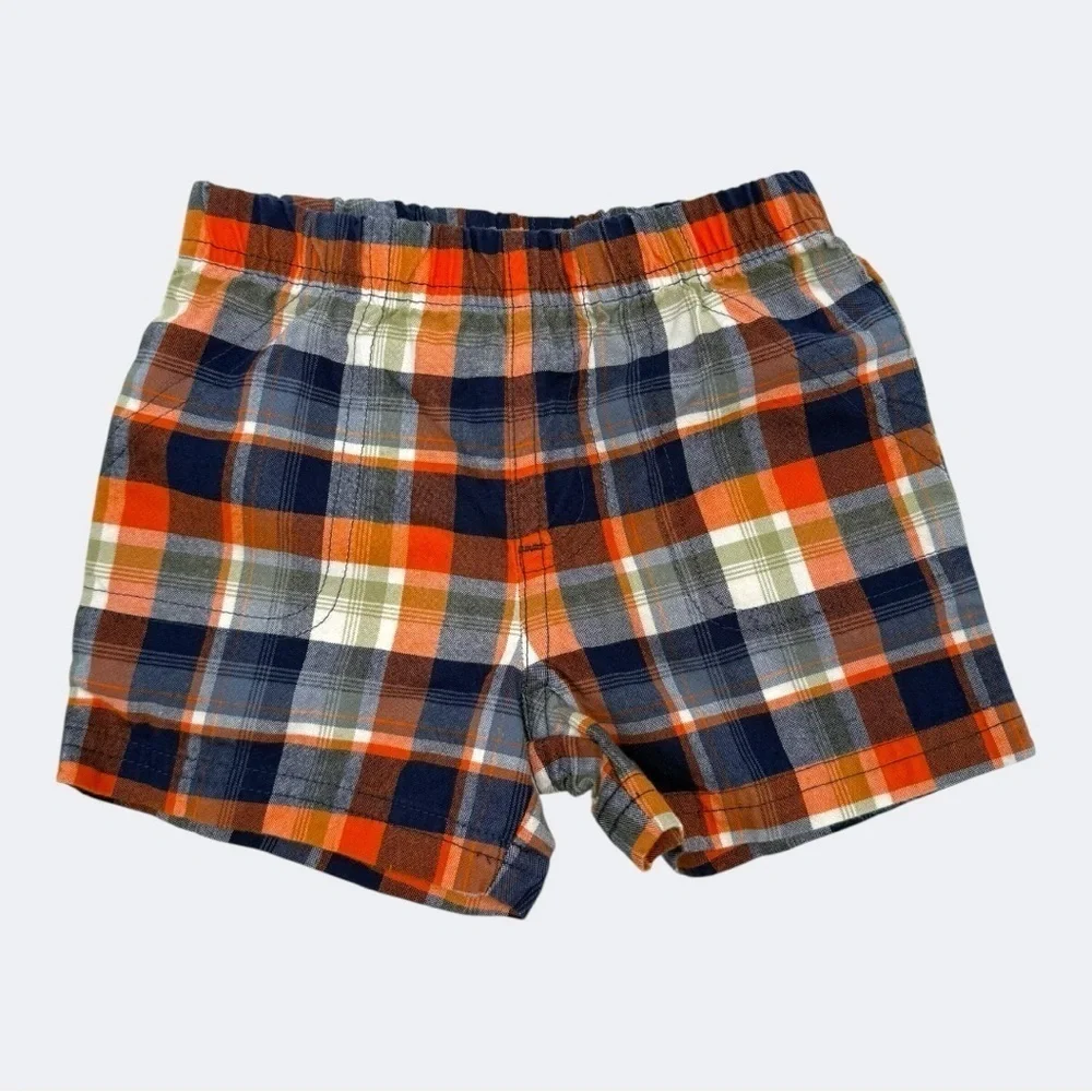 Carter's Blue and Orange Polo Bodysuit & Plaid Short Set Baby Boy 9 Months